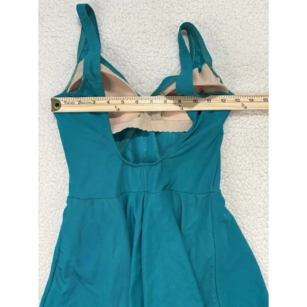Vintage‎ Christina One Piece Swimsuit Modest Swim Dress Wrap Teal Gold Button 10